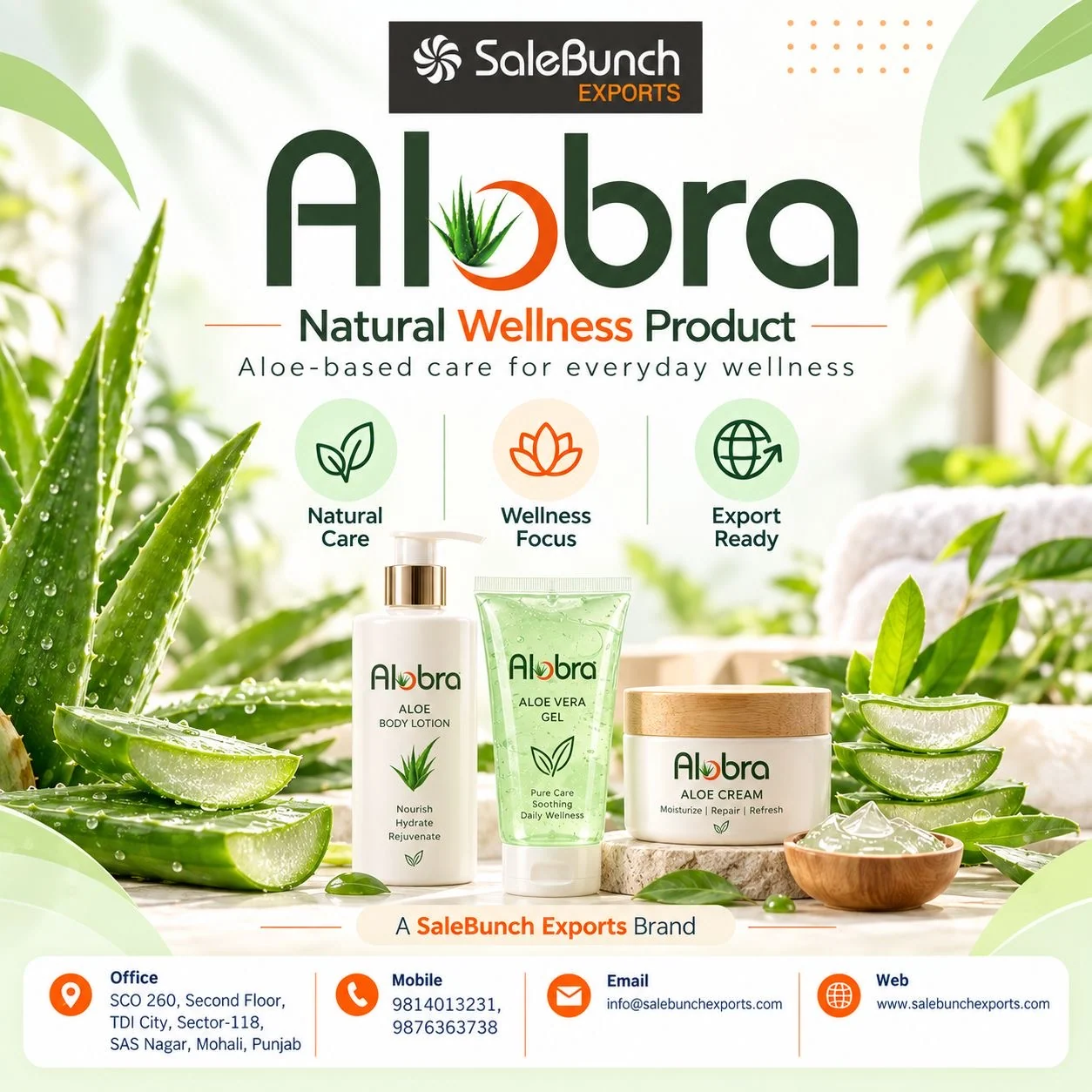 Alobra aloe vera lotion, gel and cream