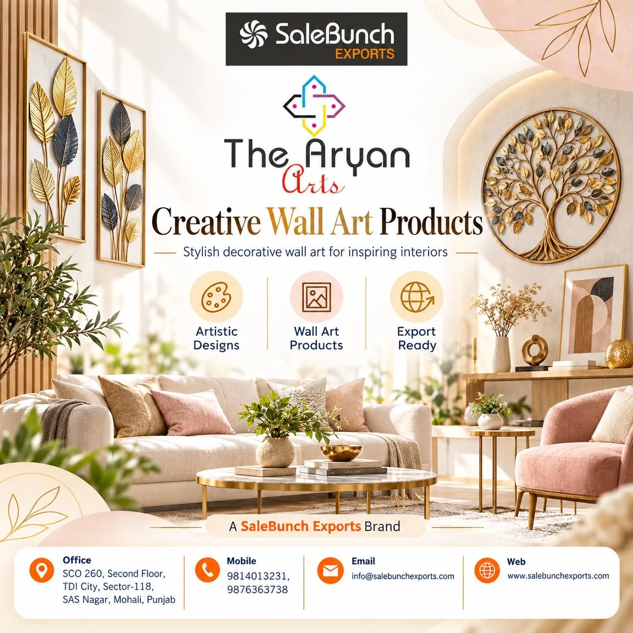 The Aryan Arts gold botanical decorative wall art