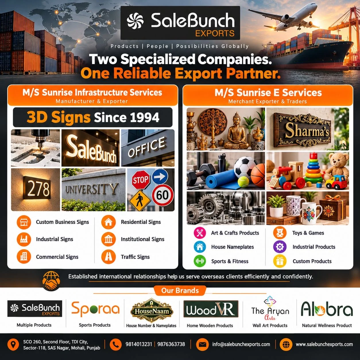 Export portfolio featuring crafts, signs, sports items and home products